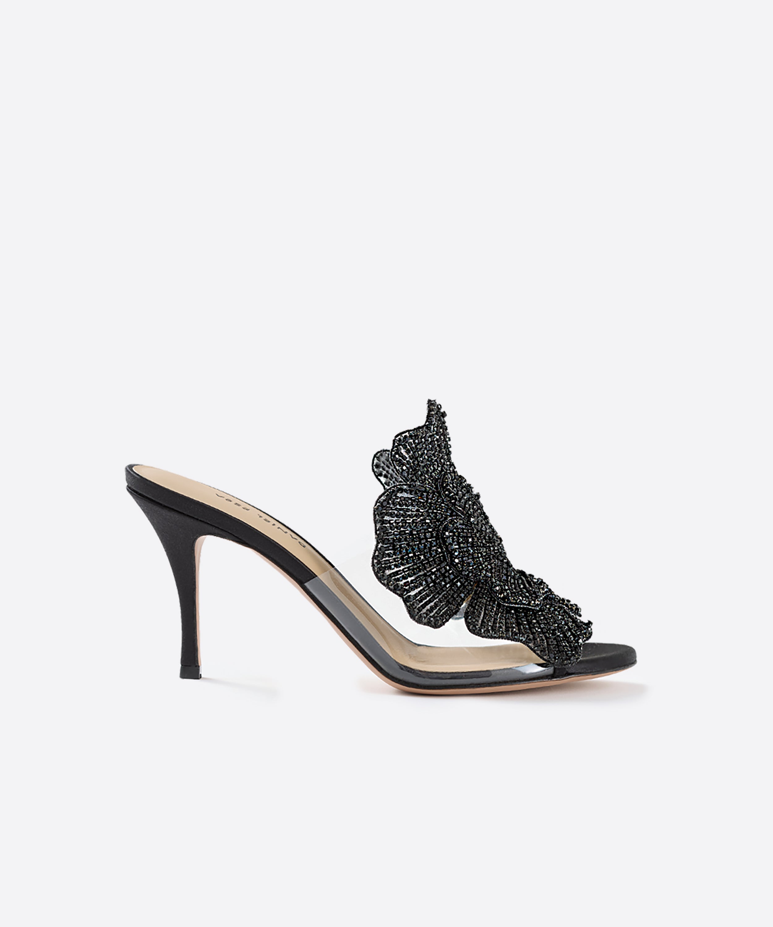Bisous Flower Crystal Mules 80 - Black | Designer Heels | Daniel Essa